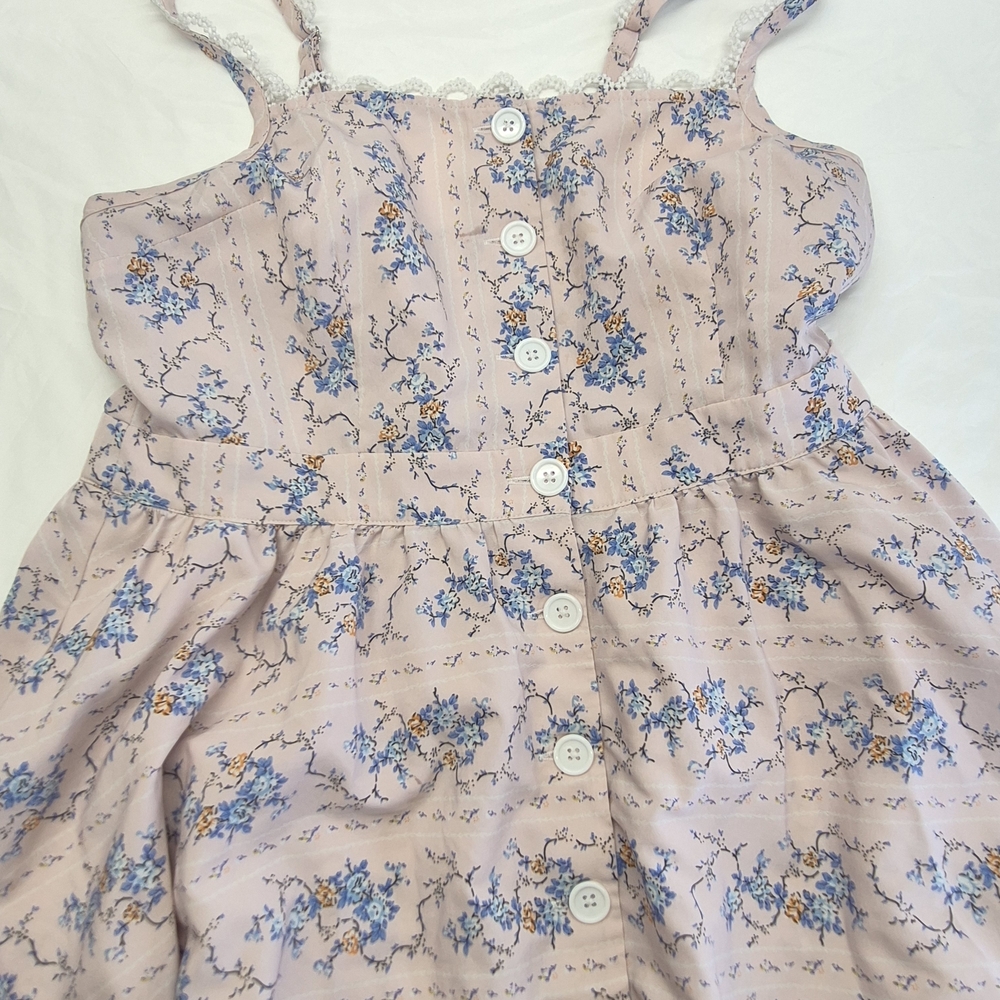 Unique vintage Light Pink Floral Pattern Swing Dress Style Crochet Trim Size L - Picture 5 of 12